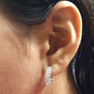 14Kt Gold 1.65 Ct Lab Grown 3 Row Diamond Huggie Hoop Earrings